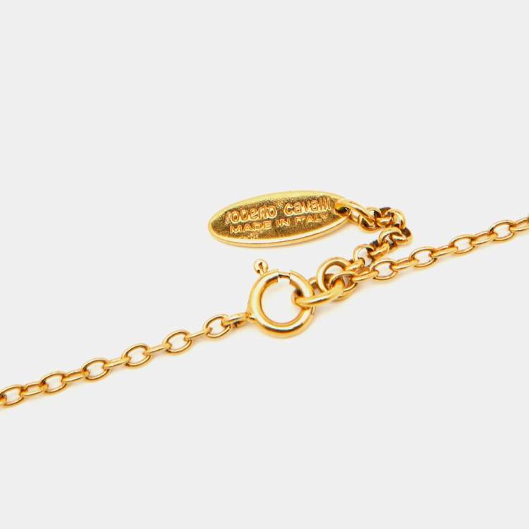 Pre Owned Roberto Cavalli Gold Tone Horn Pendant Long Necklace