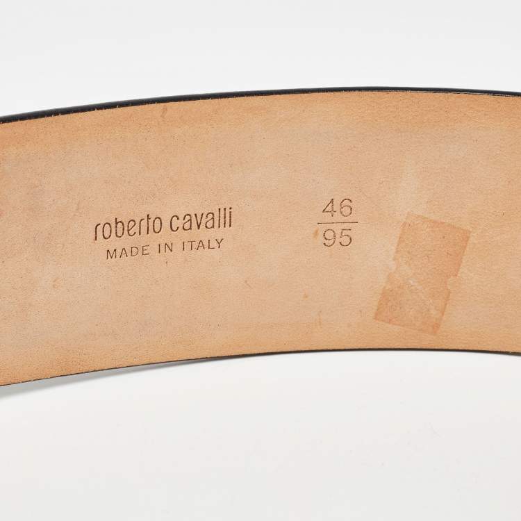 Pre Owned Roberto Cavalli Black Leather Metal Double Lion Head Belt 95CM