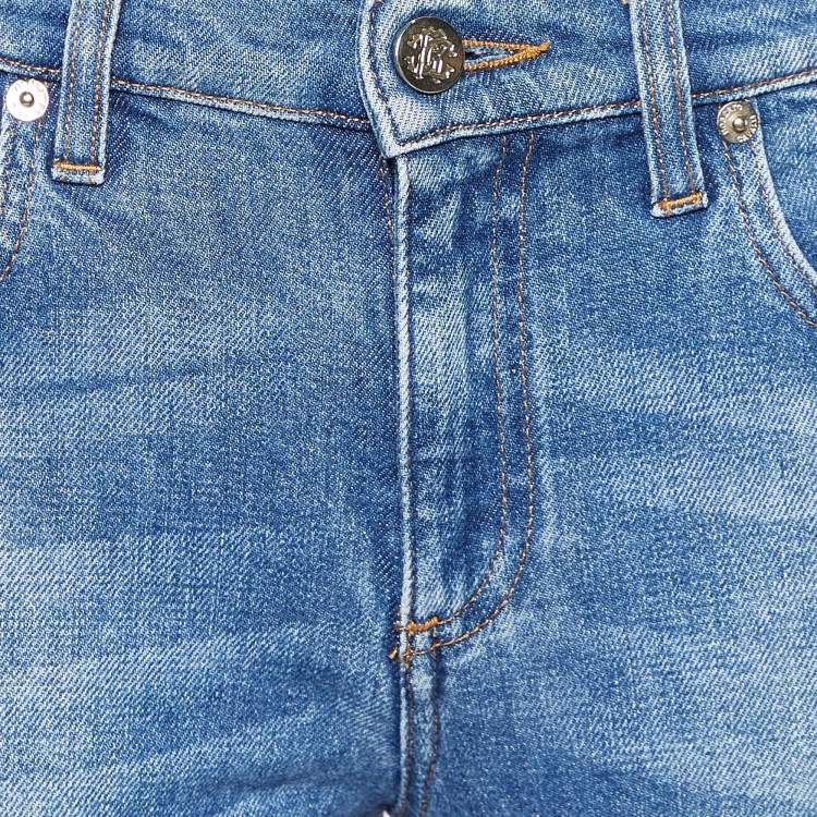 Pre Owned Roberto Cavalli Blue Embroidered Washed Denim Jeans Waist 29"