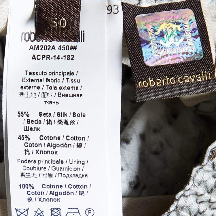 Pre Owned Robert Cavalli Grey Snake Print Silk Blend Loose Pants XL