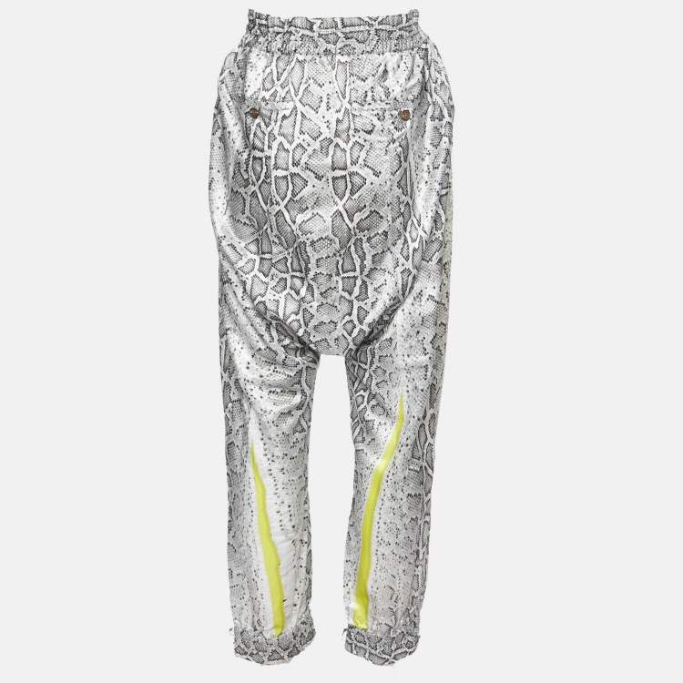 Pre Owned Robert Cavalli Grey Snake Print Silk Blend Loose Pants XL