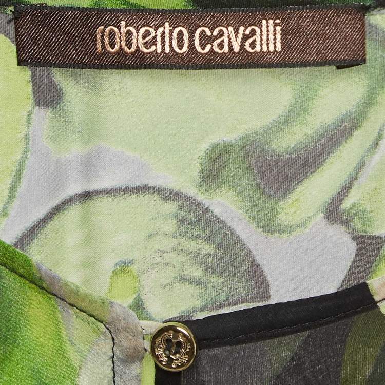 Pre Owned Roberto Cavalli Green Floral Print Silk Sheer Maxi Dress M
