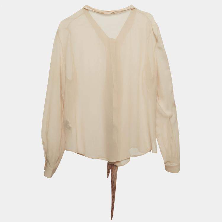 Pre Owned Roberto Cavalli Beige Silk Fringed Shirt L