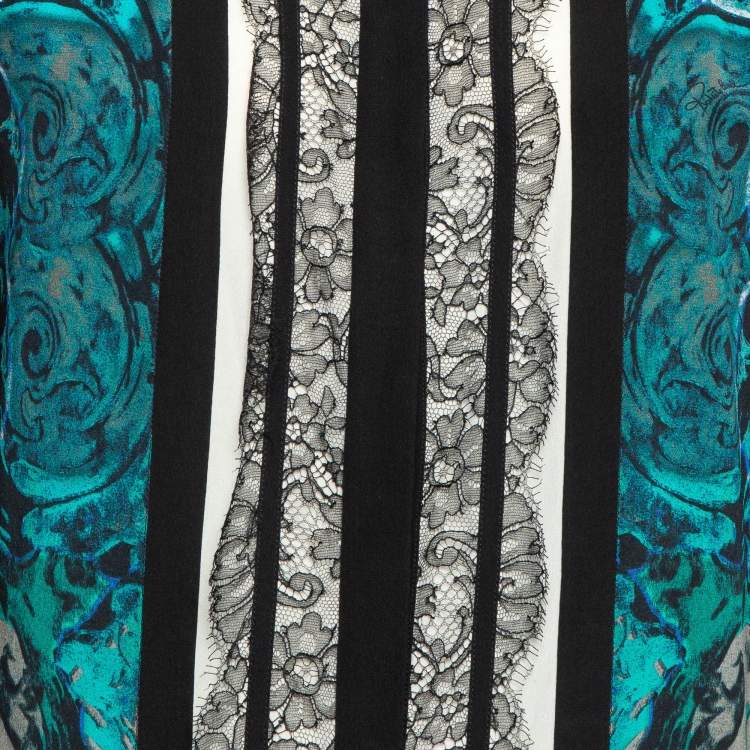 مملوكة مسبقًا Roberto Cavalli Multicolor Silk Lace Trim Shirt M