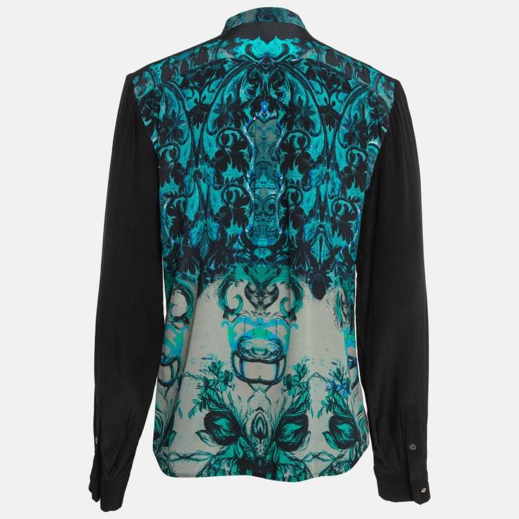 مملوكة مسبقًا Roberto Cavalli Multicolor Silk Lace Trim Shirt M
