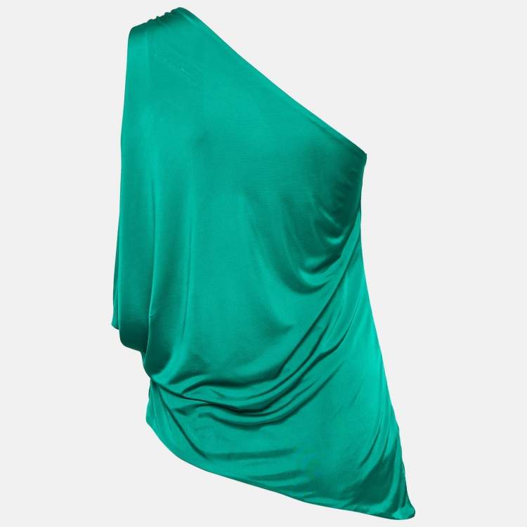 Pre Owned Roberto Cavalli Green Brooch Loop One Shoulder Top M