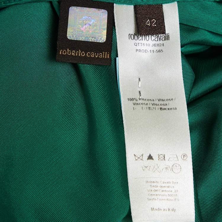Pre Owned Roberto Cavalli Green Brooch Loop One Shoulder Top M