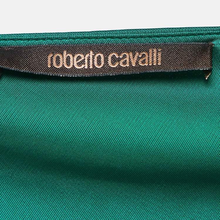 Pre Owned Roberto Cavalli Green Brooch Loop One Shoulder Top M