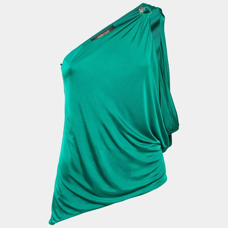 Pre Owned Roberto Cavalli Green Brooch Loop One Shoulder Top M