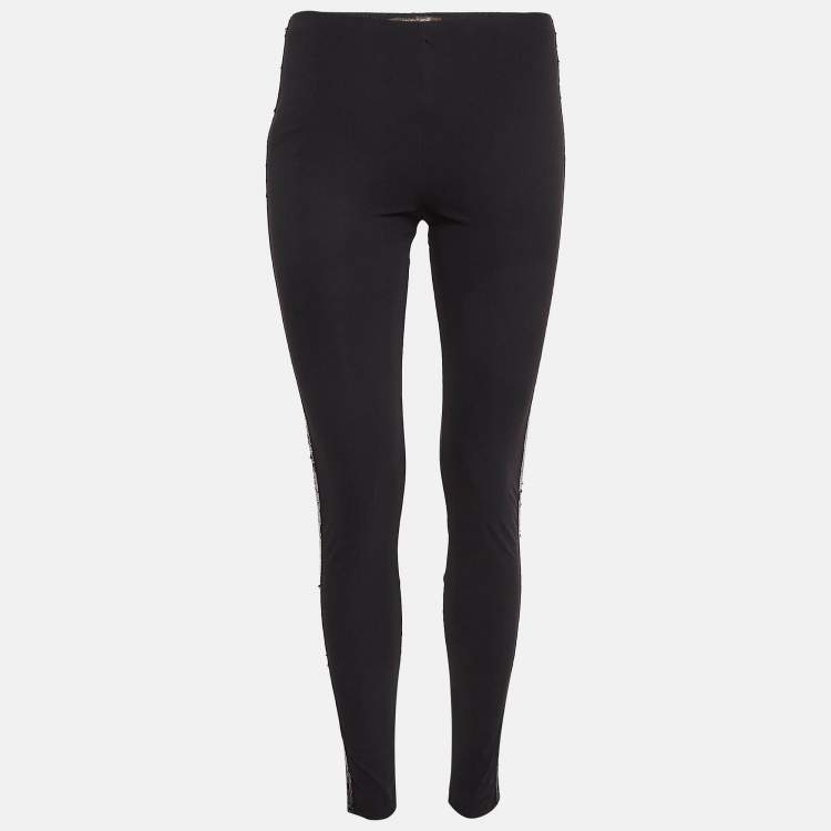 Pre Owned Roberto Cavalli Black Sequin Jersey Leggings M