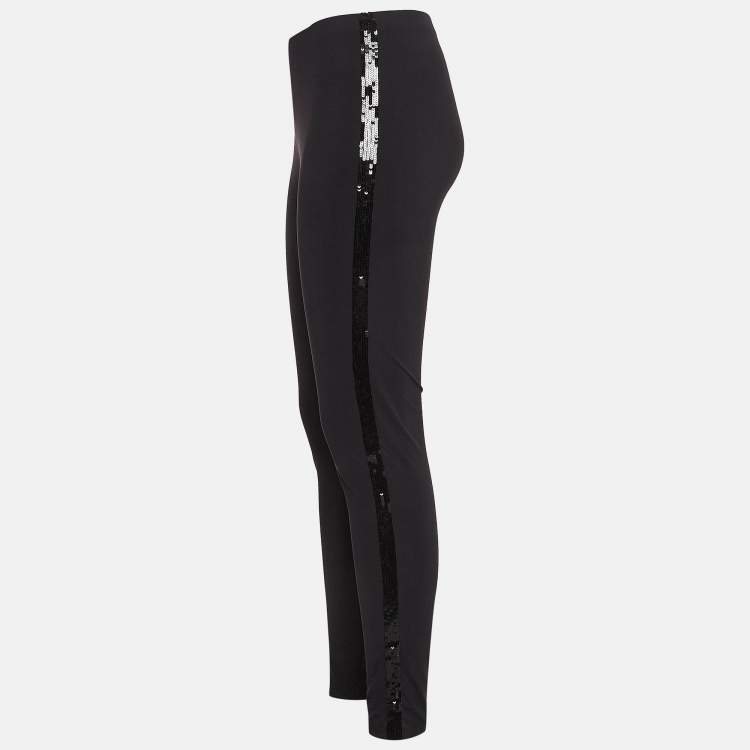 Pre Owned Roberto Cavalli Black Sequin Jersey Leggings M