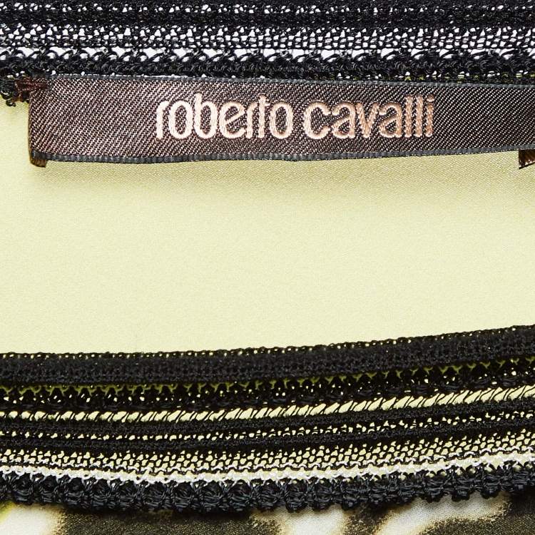 Pre Owned Roberto Cavalli  Yellow Printed Silk One Shoulder Top M