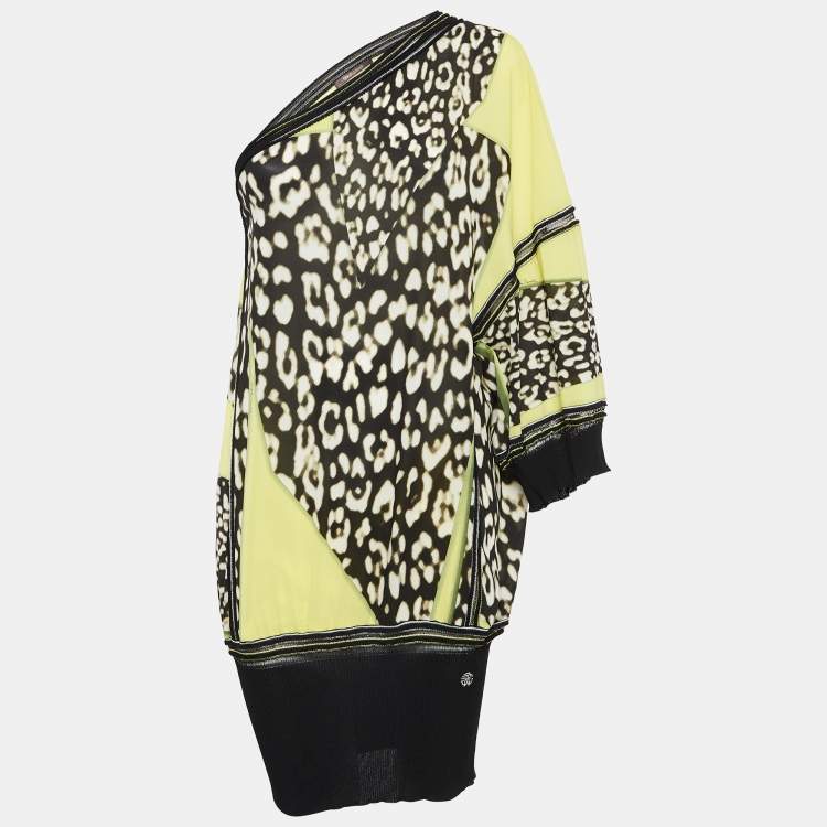 Pre Owned Roberto Cavalli  Yellow Printed Silk One Shoulder Top M