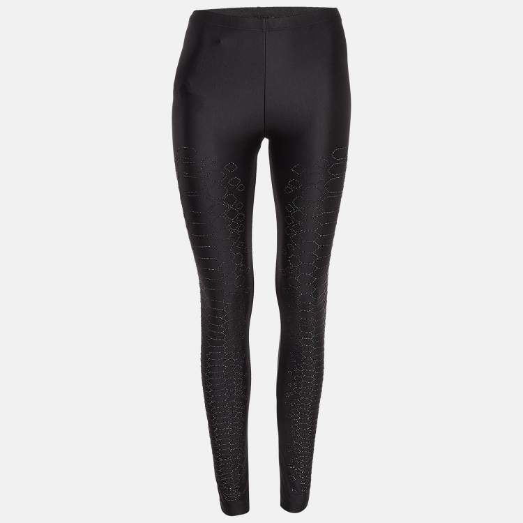 Pre Owned Roberto Cavalli Black Embellished Jersey Leggings S