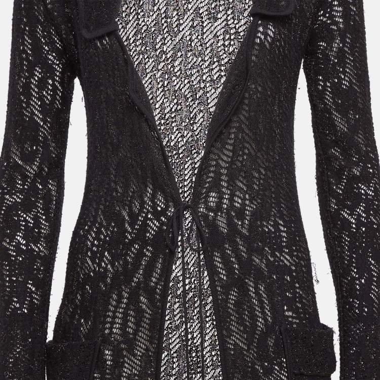 Pre Owned Roberto Cavalli Black Lurex Knit Sheer Long Cardigan S