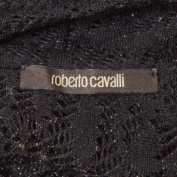 Pre Owned Roberto Cavalli Black Lurex Knit Sheer Long Cardigan S