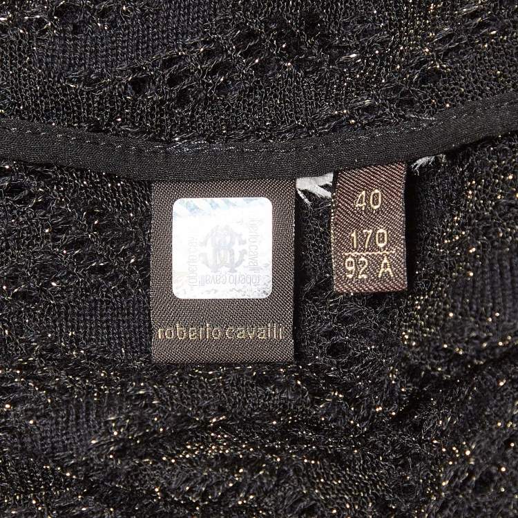 Pre Owned Roberto Cavalli Black Lurex Knit Sheer Long Cardigan S