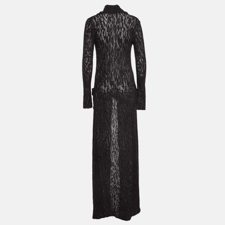 Pre Owned Roberto Cavalli Black Lurex Knit Sheer Long Cardigan S