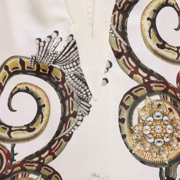 Pre Owned Roberto Cavalli White Printed Silk Swing Trim Sleeveless Dress M