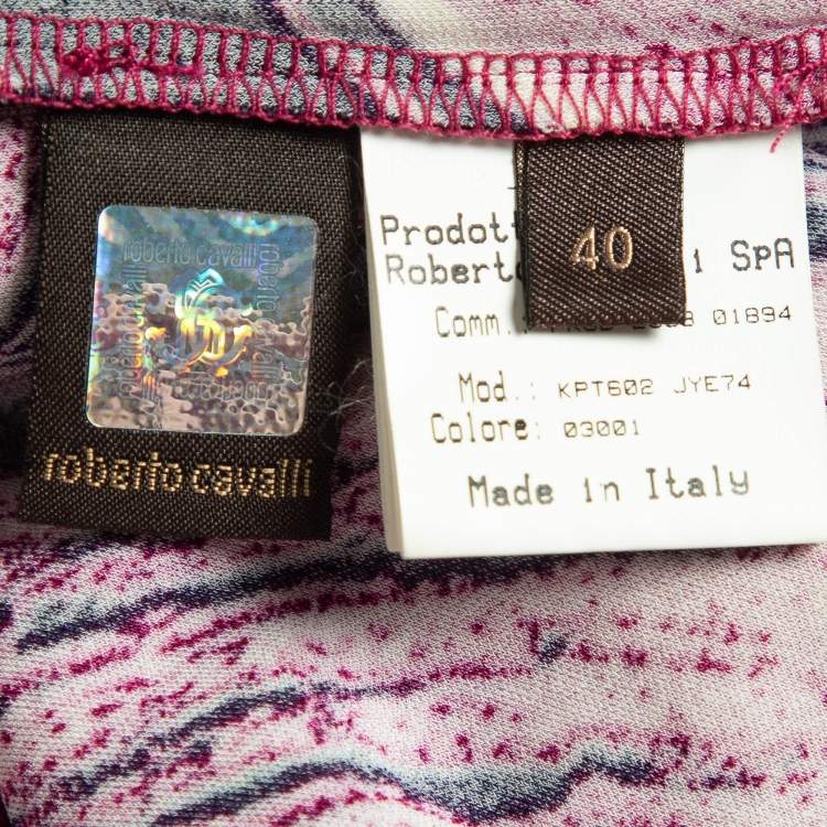 Pre Owned Roberto Cavalli Pink Printed Jersey Brooch Embellished Top S
