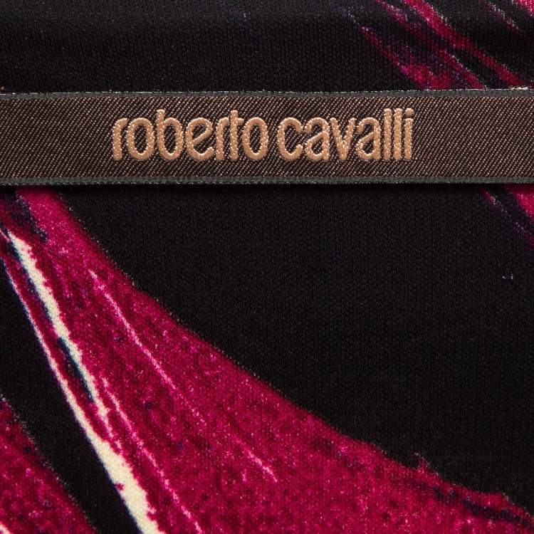 Pre Owned Roberto Cavalli Pink Printed Jersey Brooch Embellished Top S