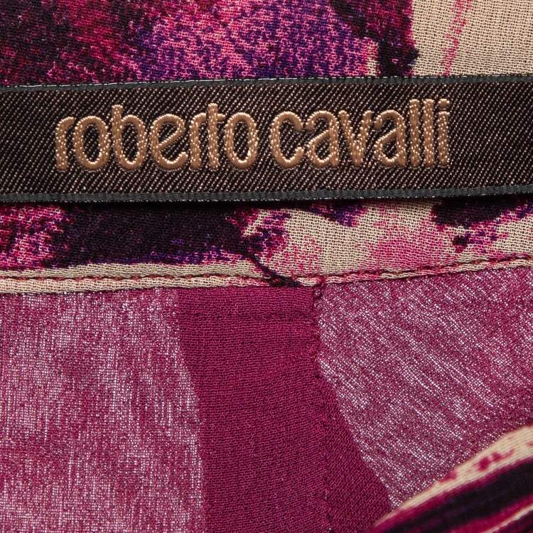 Pre Owned Roberto Cavalli Pink Multicolor Silk Maxi Skirt L