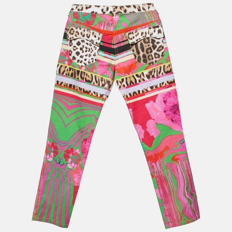 Pre Owned Roberto Cavalli Multicolor Printed Cotton Blend Capri Pants S