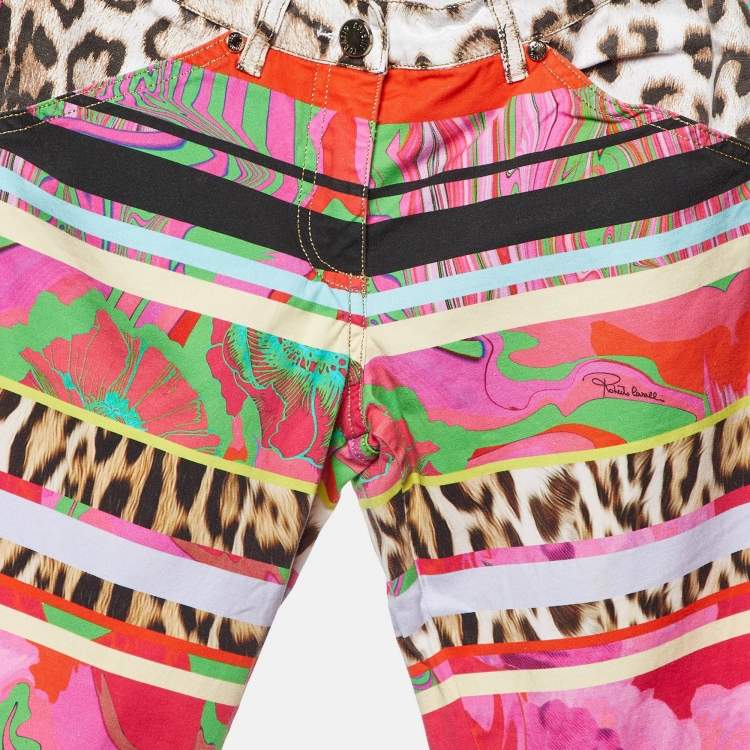 Pre Owned Roberto Cavalli Multicolor Printed Cotton Blend Capri Pants S