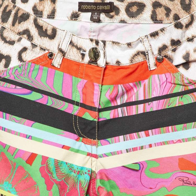 Pre Owned Roberto Cavalli Multicolor Printed Cotton Blend Capri Pants S