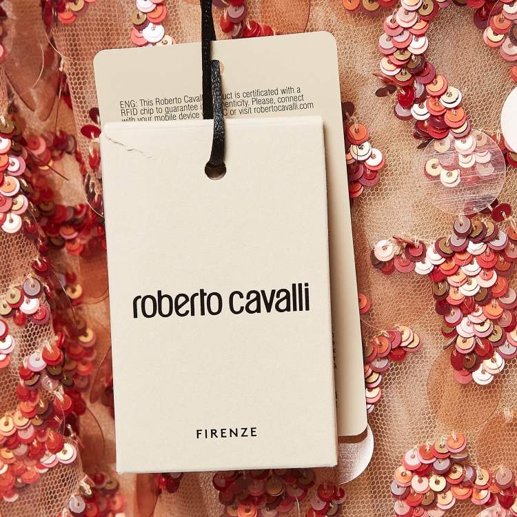 Pre Owned Roberto Cavalli Coral Beige Sequin Mini Dress M