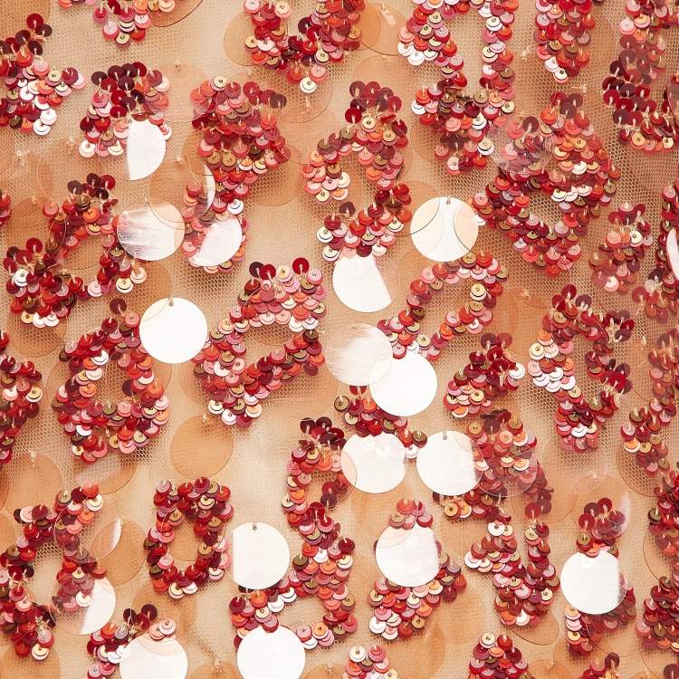 Pre Owned Roberto Cavalli Coral Beige Sequin Mini Dress M