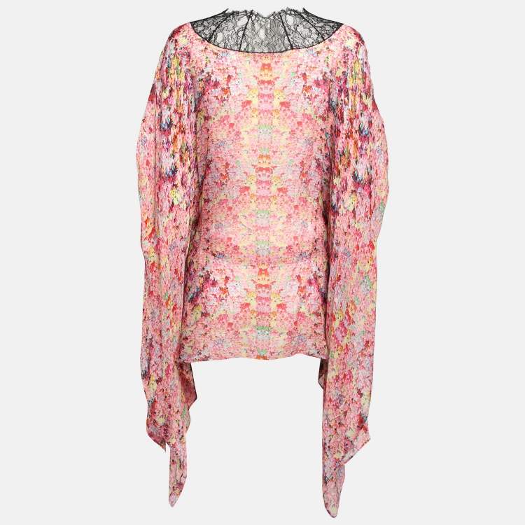 Pre Owned Roberto Cavalli Multicolor Silk and Lace Kaftan Top M