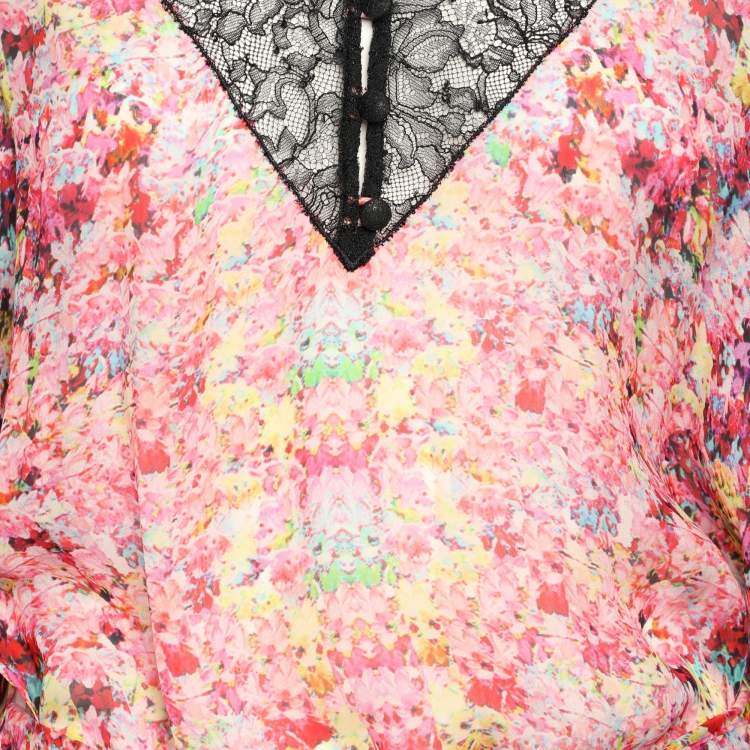 Pre Owned Roberto Cavalli Multicolor Silk and Lace Kaftan Top M