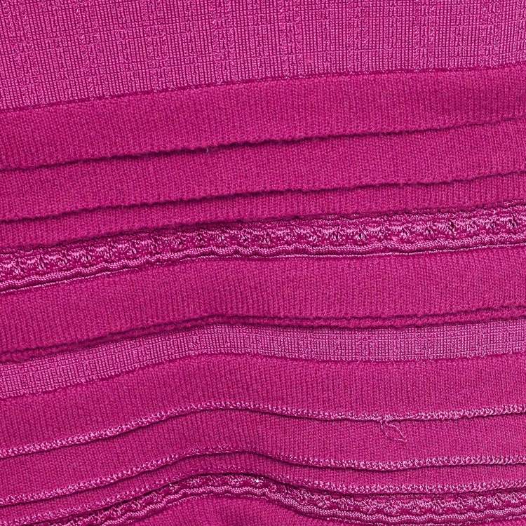 Pre Owned Roberto Cavalli Pink Pointelle Knit Dolman Sleeve Mini Dress M