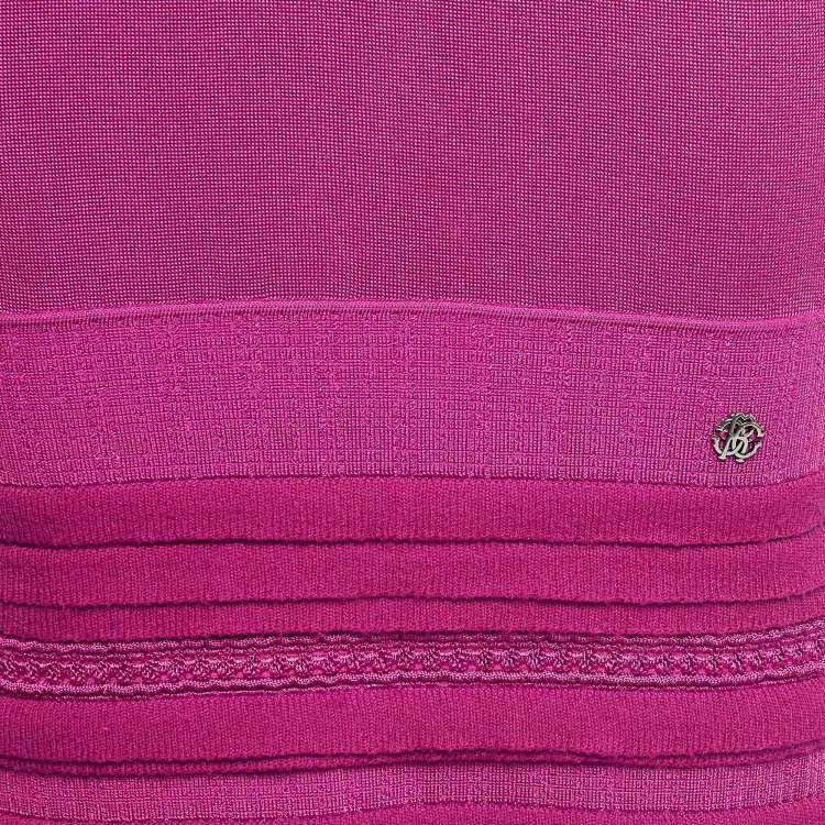 Pre Owned Roberto Cavalli Pink Pointelle Knit Dolman Sleeve Mini Dress M