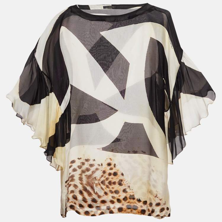 Pre Owned Roberto Cavalli Multicolor Printed Flared Sleeves Top S