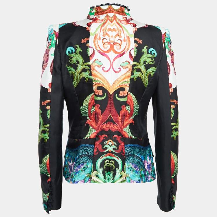 Pre Owned Roberto Cavalli Multicolor Printed Silk Ruffle Detail Jacket M