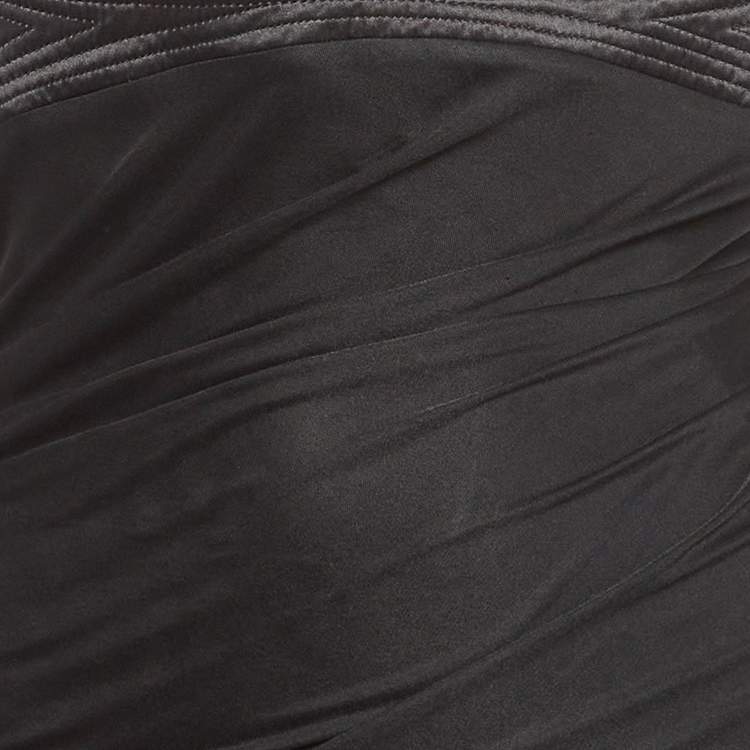 Pre Owned Roberto Cavalli Black Stretch Crepe Ruche Midi Dress S