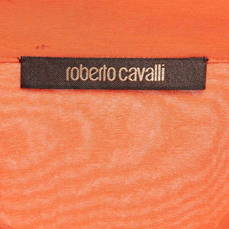Pre Owned Roberto Cavalli Light Orange Silk Pleated Blouse L