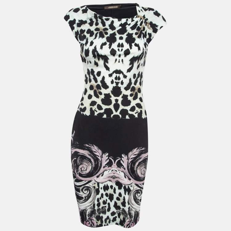 Pre Owned Roberto Cavalli Black Animal Print Jersey Sleeveless Short Dress M