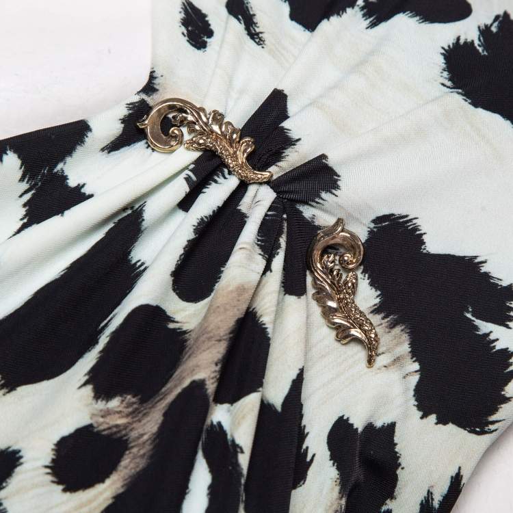 Pre Owned Roberto Cavalli Black Animal Print Jersey Sleeveless Short Dress M
