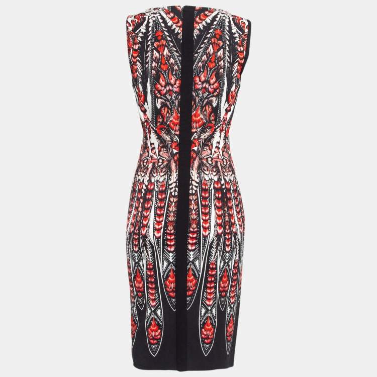 Pre Owned Roberto Cavalli Black/Red Printed Stretch Crepe Short Dress M