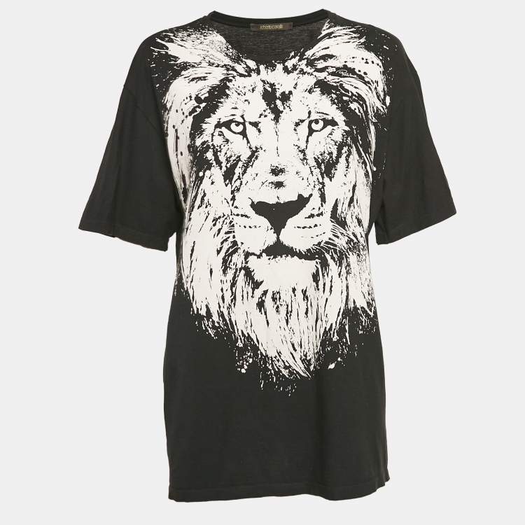 Pre Owned Roberto Cavalli Black Lion Print Jersey oversized T-Shirt M