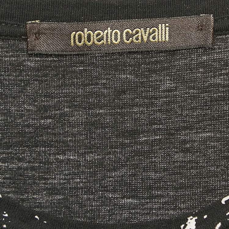 Pre Owned Roberto Cavalli Black Lion Print Jersey oversized T-Shirt M