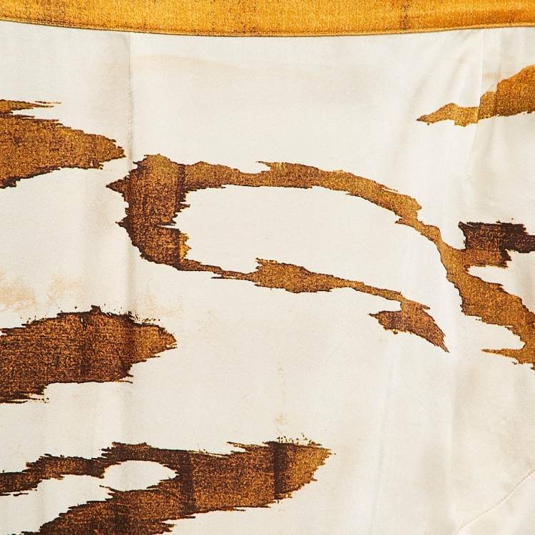Pre Owned Roberto Cavalli Cream Printed Satin Silk Maxi Skirt S