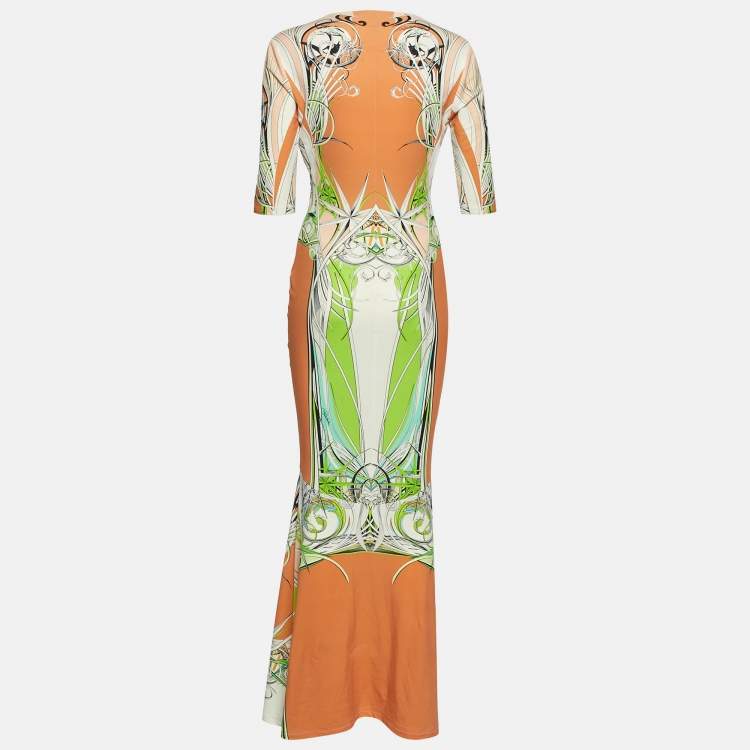 مملوكة مسبقًا Roberto Cavalli Orange Printed Jersey Maxi Dress M