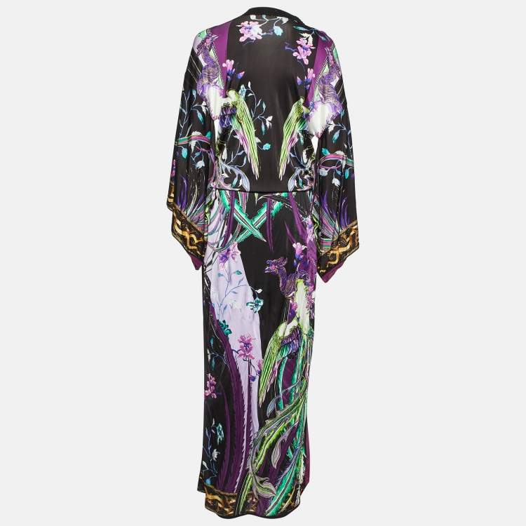 Pre Owned Roberto Cavalli Black Floral Print Jersey Kaftan Maxi Dress S