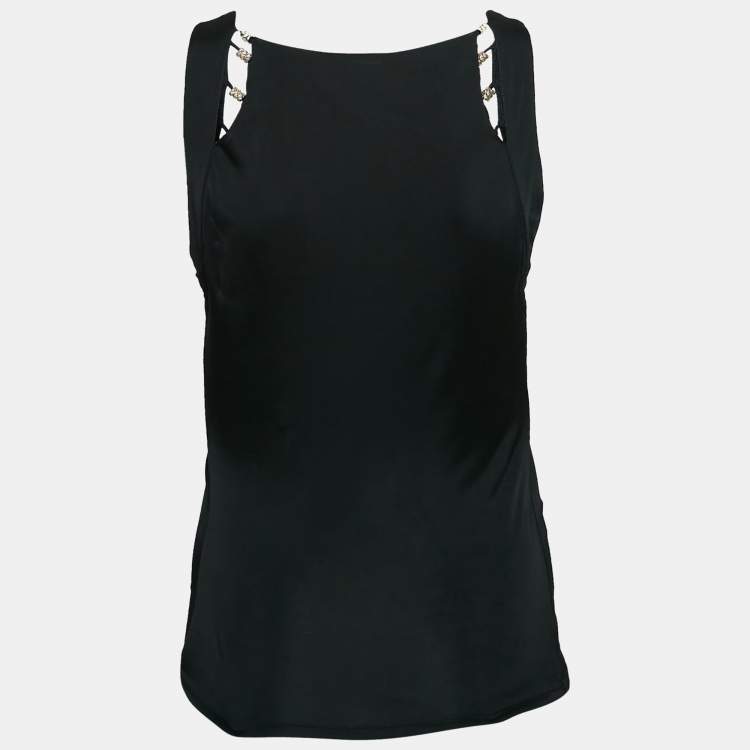 مملوكة مسبقًا Roberto Cavalli Black Jersey Ruffle Detail Top M