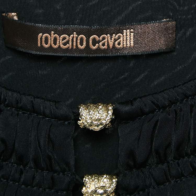مملوكة مسبقًا Roberto Cavalli Black Jersey Ruffle Detail Top M