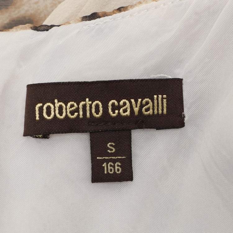 Pre Owned Roberto Cavalli Brown/Beige Leopard Print Silk Top S